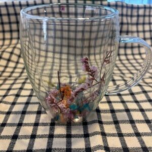 Clear Glass Mug with Floral Design